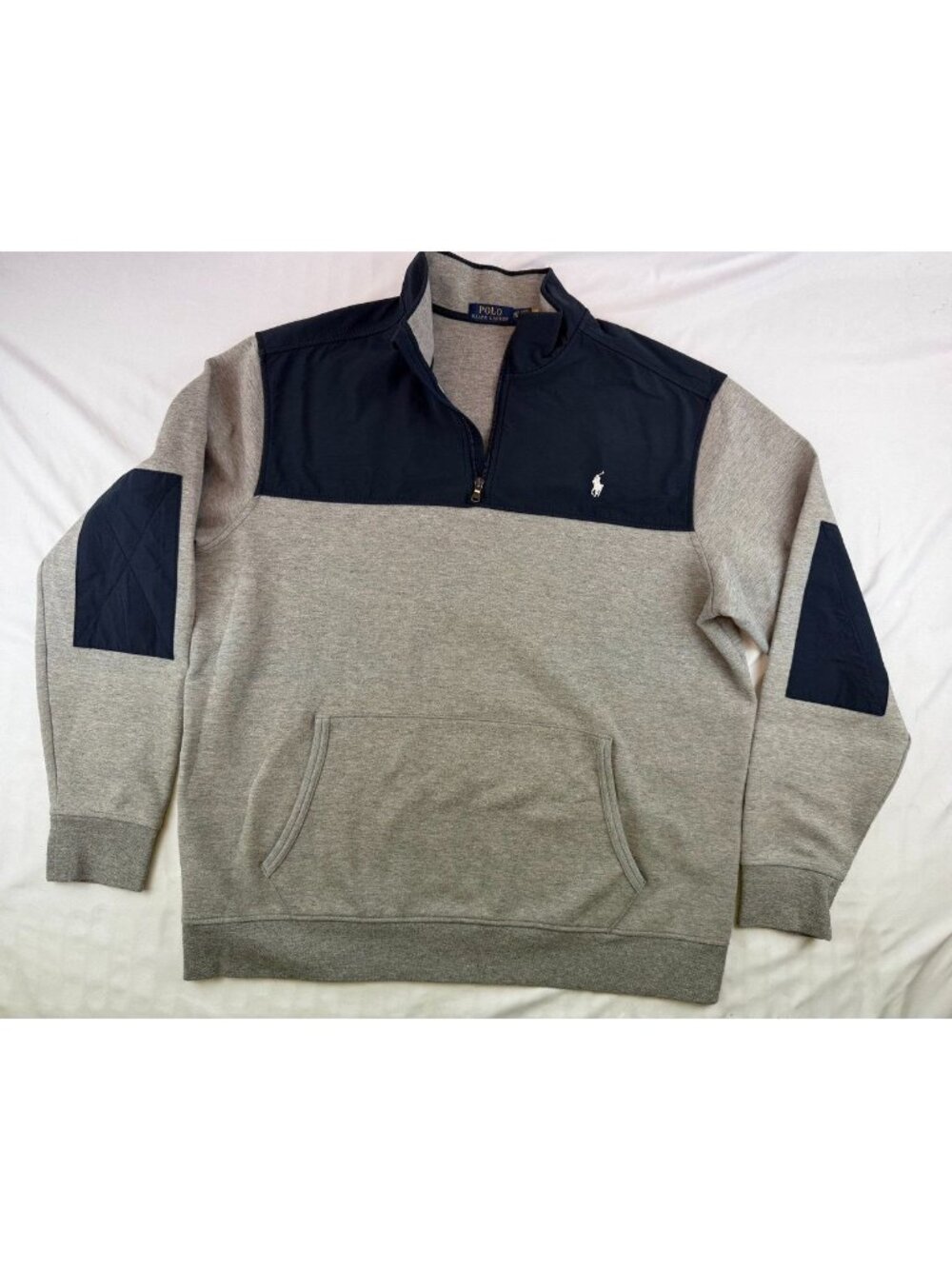 NWOT Polo Ralph Lauren Mens Sweatshirt Blue Gray XL 1/4 Zip Pullover White Pony